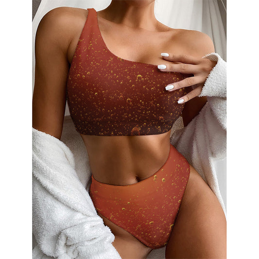 Sparkling Cola Print One Shoulder Bikini Top