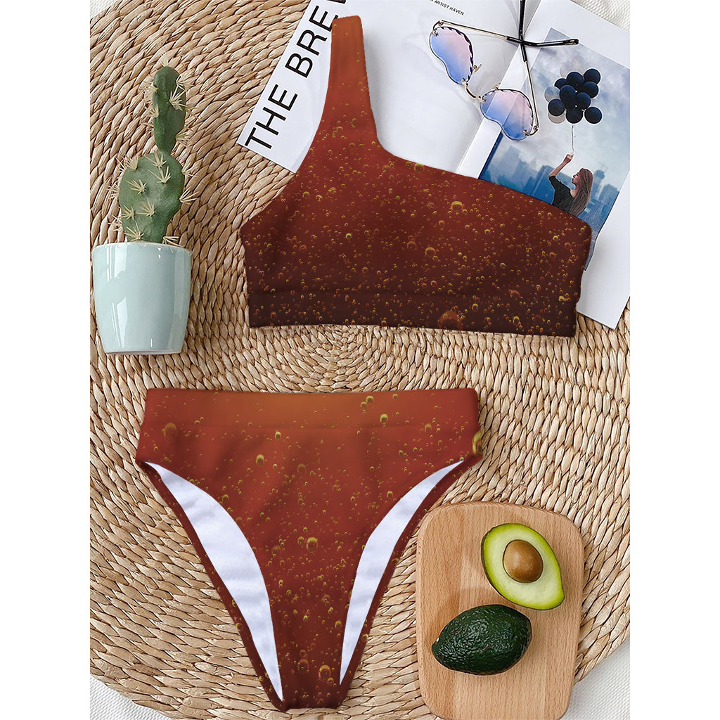 Sparkling Cola Print One Shoulder Bikini Top