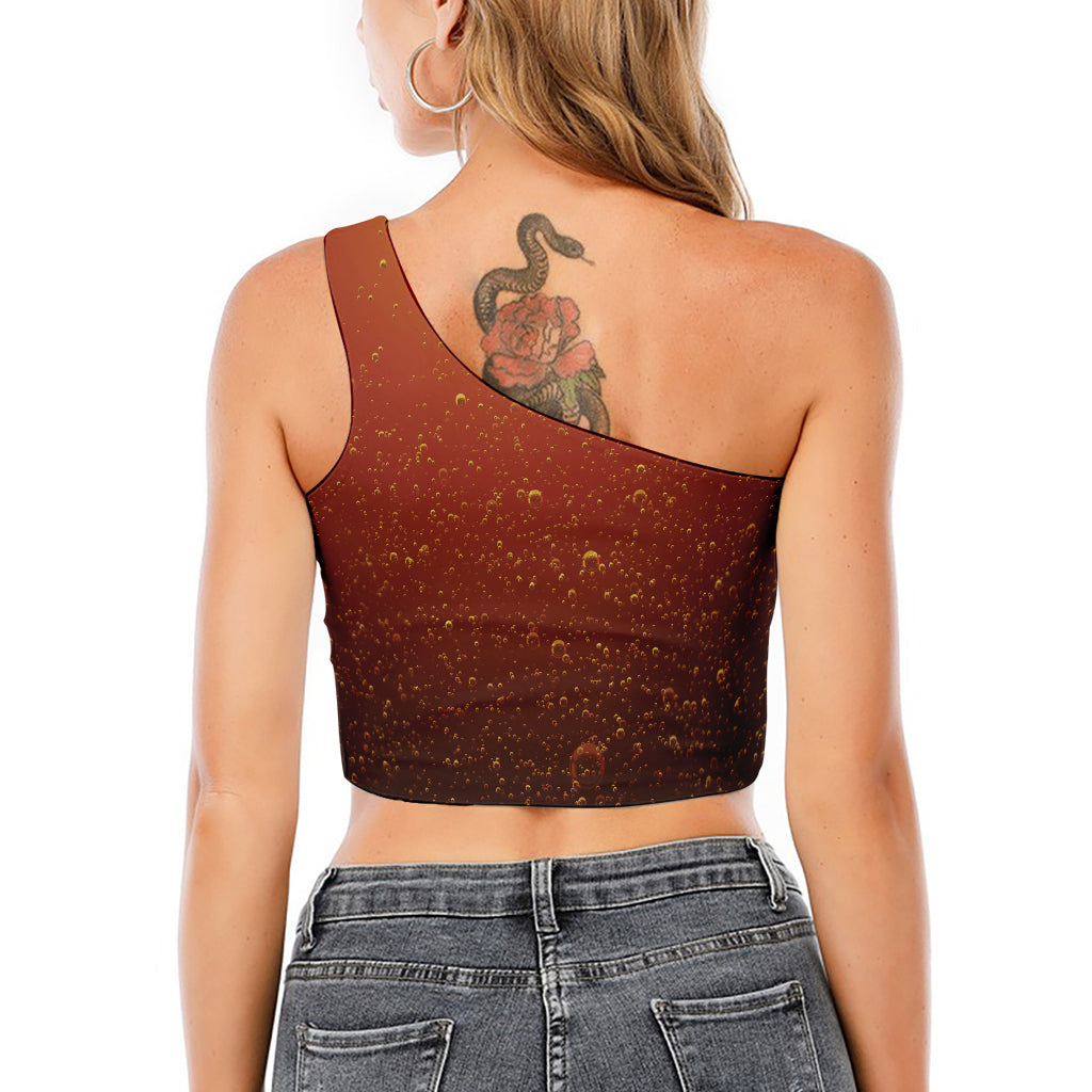 Sparkling Cola Print One Shoulder Crop Top