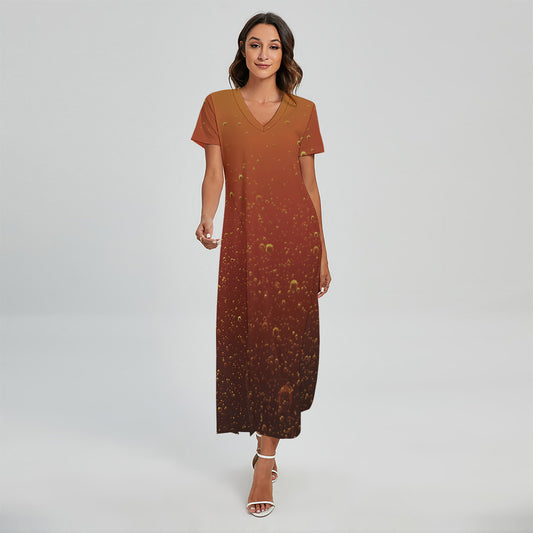 Sparkling Cola Print Short Sleeve Maxi Dress