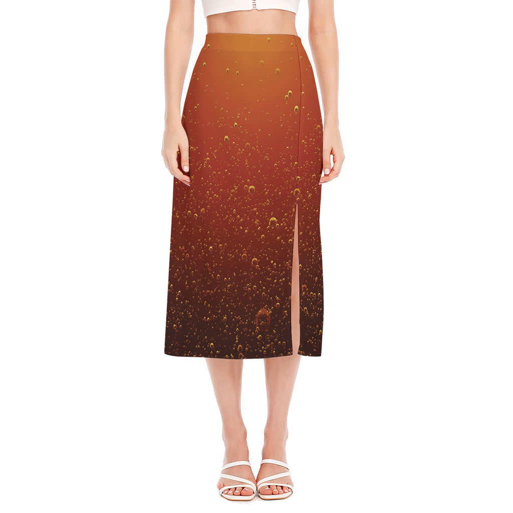 Sparkling Cola Print Side Slit Midi Skirt