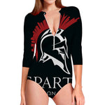 Spartan Molon Labe Print Long Sleeve Swimsuit
