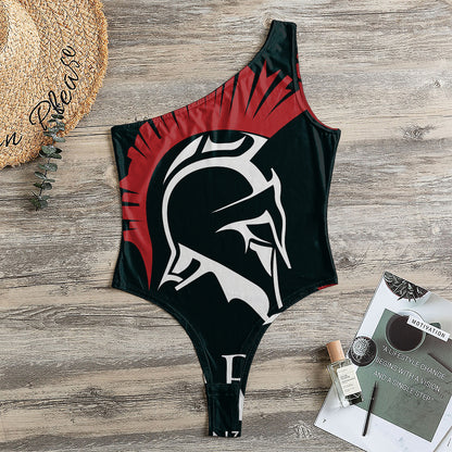 Spartan Molon Labe Print One Shoulder Bodysuit