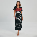 Spartan Molon Labe Print Short Sleeve Maxi Dress