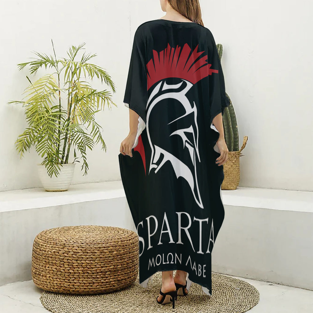 Spartan Molon Labe Print Silk V-Neck Kaftan Dress