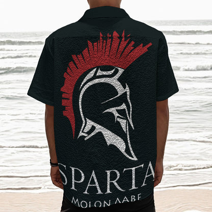 Spartan Molon Labe Print Textured Short Sleeve Shirt