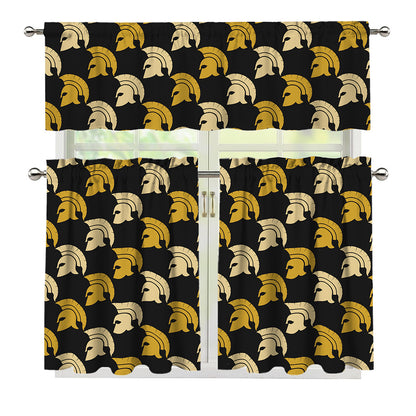 Spartan Warrior Helmet Pattern Print 3 Piece Kitchen Curtains