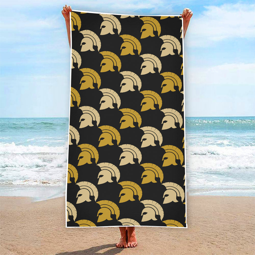 Spartan Warrior Helmet Pattern Print Beach Towel