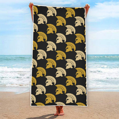 Spartan Warrior Helmet Pattern Print Beach Towel