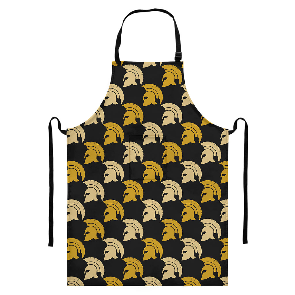 Spartan Warrior Helmet Pattern Print Bib Apron With Pocket