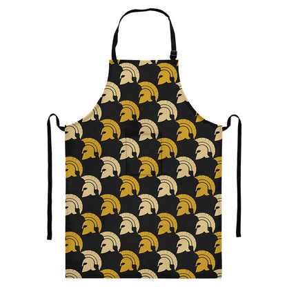 Spartan Warrior Helmet Pattern Print Bib Apron With Pocket