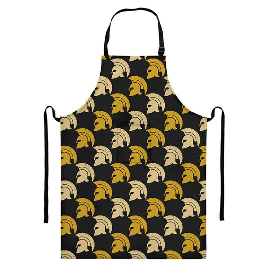 Spartan Warrior Helmet Pattern Print Bib Apron With Pocket