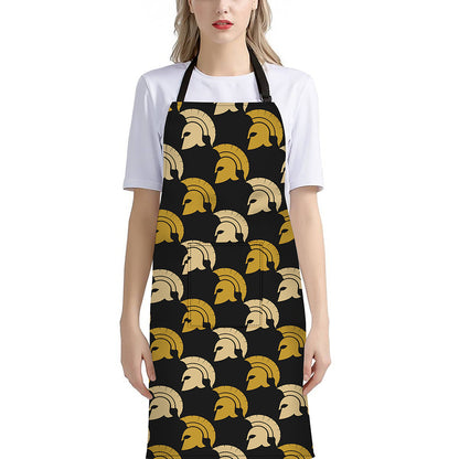 Spartan Warrior Helmet Pattern Print Bib Apron With Pocket