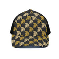 Spartan Warrior Helmet Pattern Print Black Mesh Trucker Hat