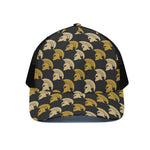 Spartan Warrior Helmet Pattern Print Black Mesh Trucker Cap