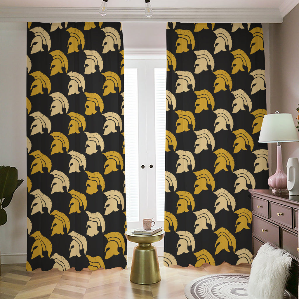 Spartan Warrior Helmet Pattern Print Blackout Pencil Pleat Curtains