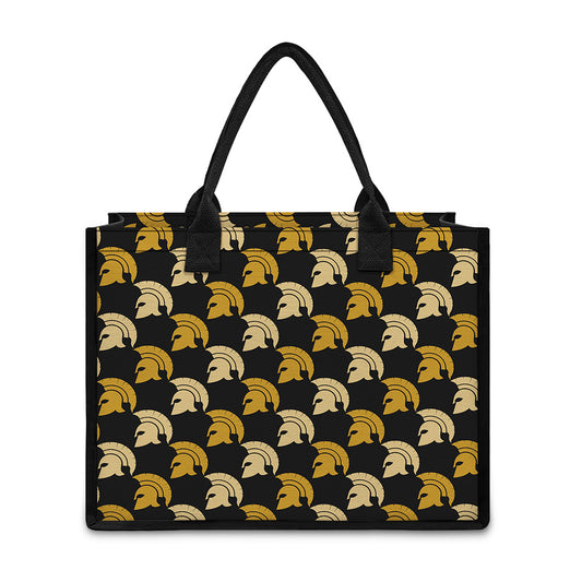 Spartan Warrior Helmet Pattern Print Canvas Tote Bag