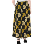Spartan Warrior Helmet Pattern Print Chiffon Maxi Skirt