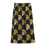 Spartan Warrior Helmet Pattern Print Cotton Front Slit Maxi Skirt