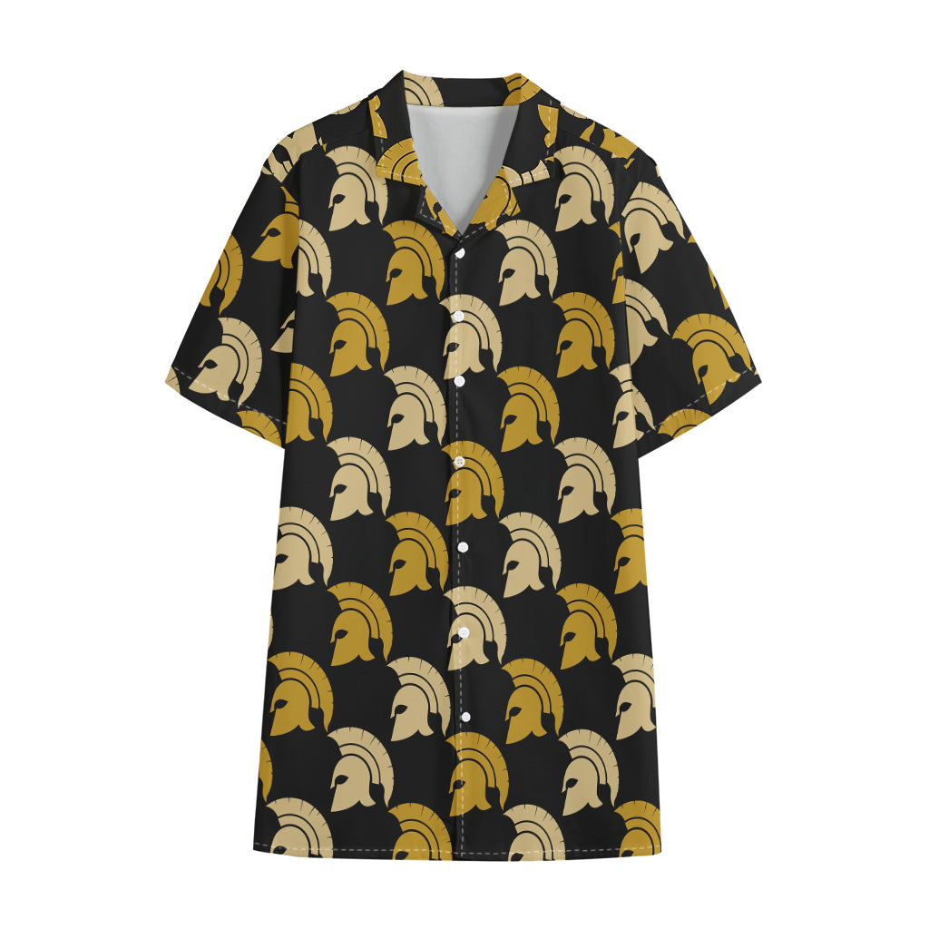 Spartan Warrior Helmet Pattern Print Cotton Hawaiian Shirt