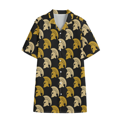 Spartan Warrior Helmet Pattern Print Cotton Hawaiian Shirt