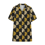 Spartan Warrior Helmet Pattern Print Cotton Hawaiian Shirt