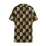 Spartan Warrior Helmet Pattern Print Cotton Hawaiian Shirt