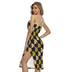 Spartan Warrior Helmet Pattern Print Cross Back Cami Dress