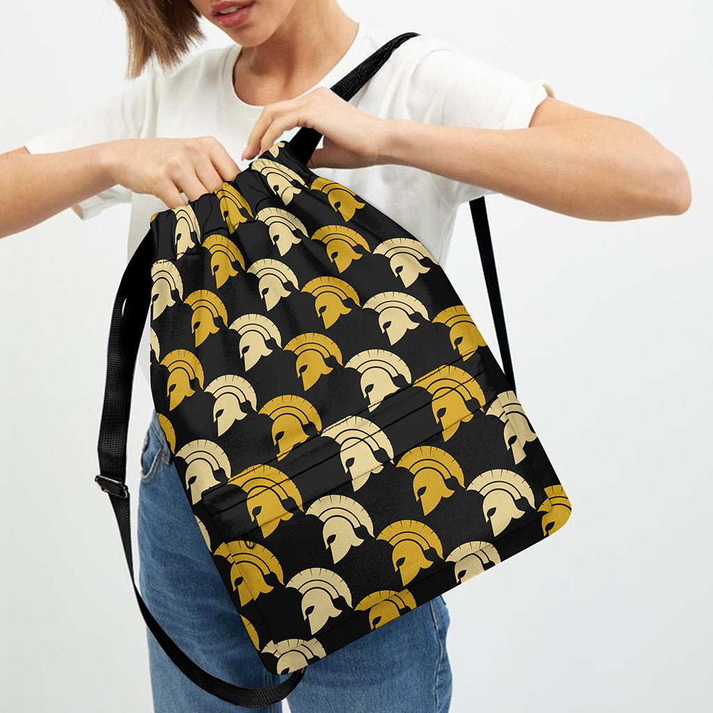 Spartan Warrior Helmet Pattern Print Drawstring Backpack