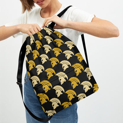 Spartan Warrior Helmet Pattern Print Drawstring Backpack