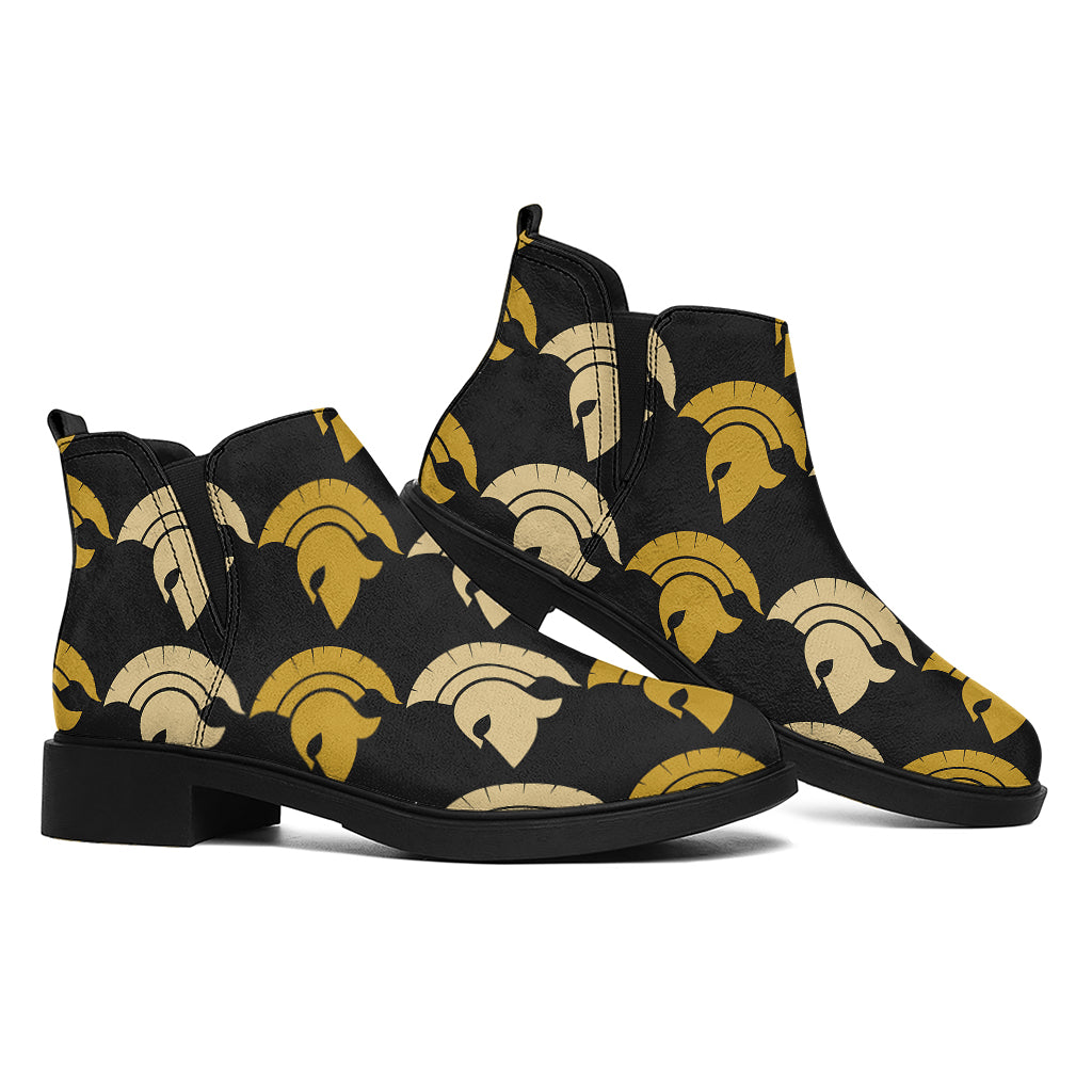 Spartan Warrior Helmet Pattern Print Flat Ankle Boots