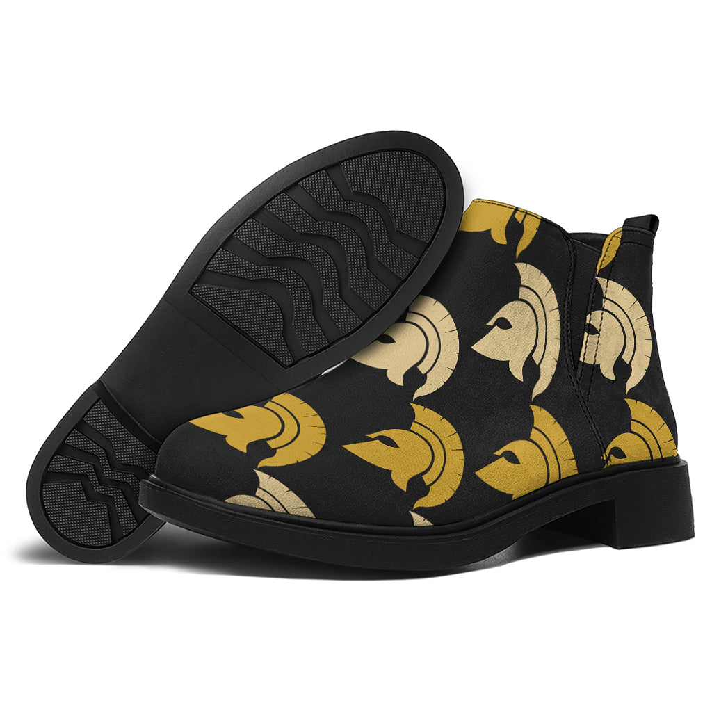 Spartan Warrior Helmet Pattern Print Flat Ankle Boots