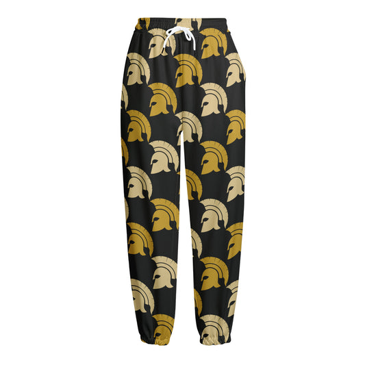 Spartan Warrior Helmet Pattern Print Fleece Lined Knit Pants