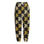 Spartan Warrior Helmet Pattern Print Fleece Lined Knit Pants