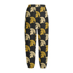 Spartan Warrior Helmet Pattern Print Fleece Lined Knit Pants