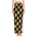 Spartan Warrior Helmet Pattern Print High Slit Maxi Skirt