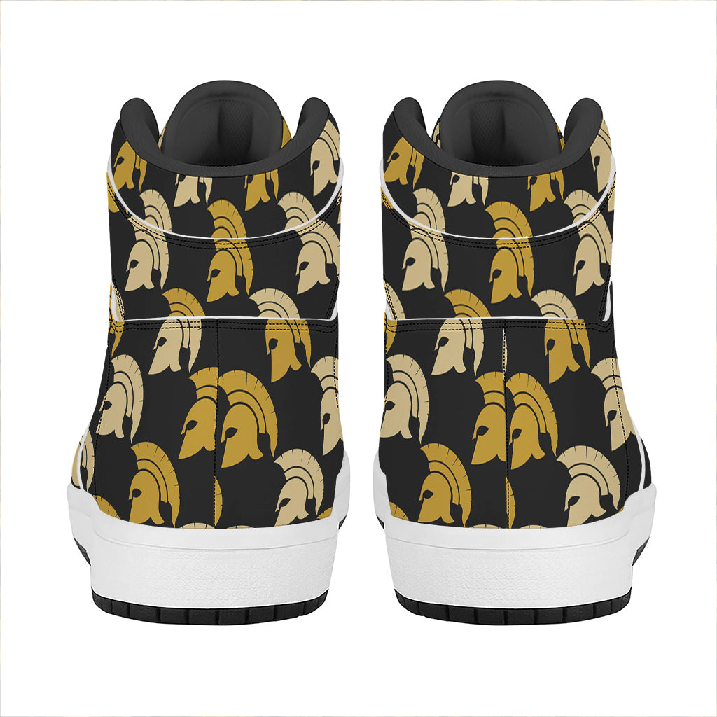 Spartan Warrior Helmet Pattern Print High Top Leather Sneakers