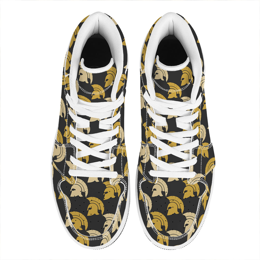 Spartan Warrior Helmet Pattern Print High Top Leather Sneakers
