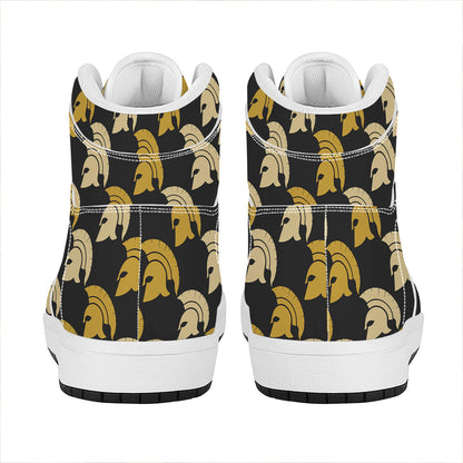 Spartan Warrior Helmet Pattern Print High Top Leather Sneakers