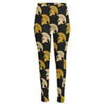 Spartan Warrior Helmet Pattern Print High-Waisted Pocket Leggings