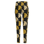 Spartan Warrior Helmet Pattern Print High-Waisted Pocket Leggings