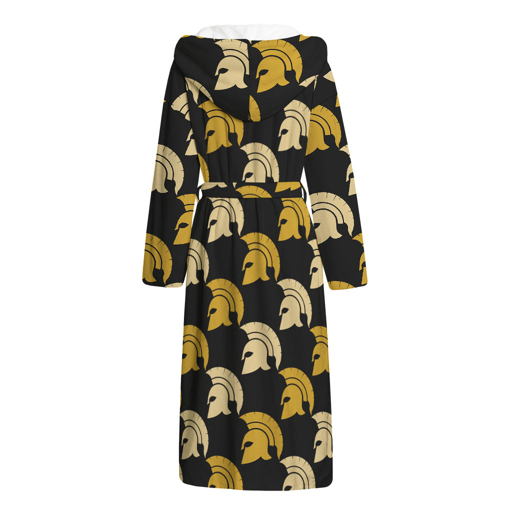 Spartan Warrior Helmet Pattern Print Hooded Bathrobe