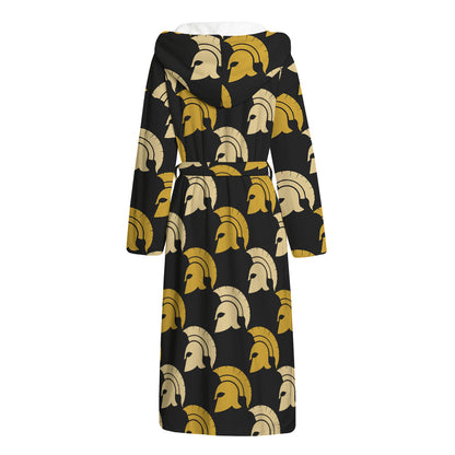 Spartan Warrior Helmet Pattern Print Hooded Bathrobe