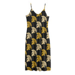 Spartan Warrior Helmet Pattern Print Jersey Midi Cami Dress