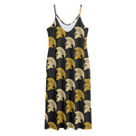 Spartan Warrior Helmet Pattern Print Jersey Midi Cami Dress