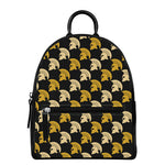 Spartan Warrior Helmet Pattern Print Leather Backpack