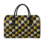 Spartan Warrior Helmet Pattern Print Leather Duffle Bag