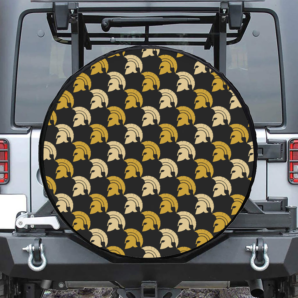 Spartan Warrior Helmet Pattern Print Leather Spare Tire Cover