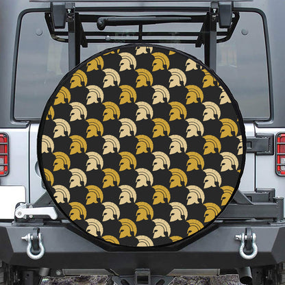 Spartan Warrior Helmet Pattern Print Leather Spare Tire Cover