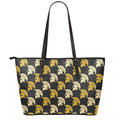 Spartan Warrior Helmet Pattern Print Leather Tote Bag With Zipper